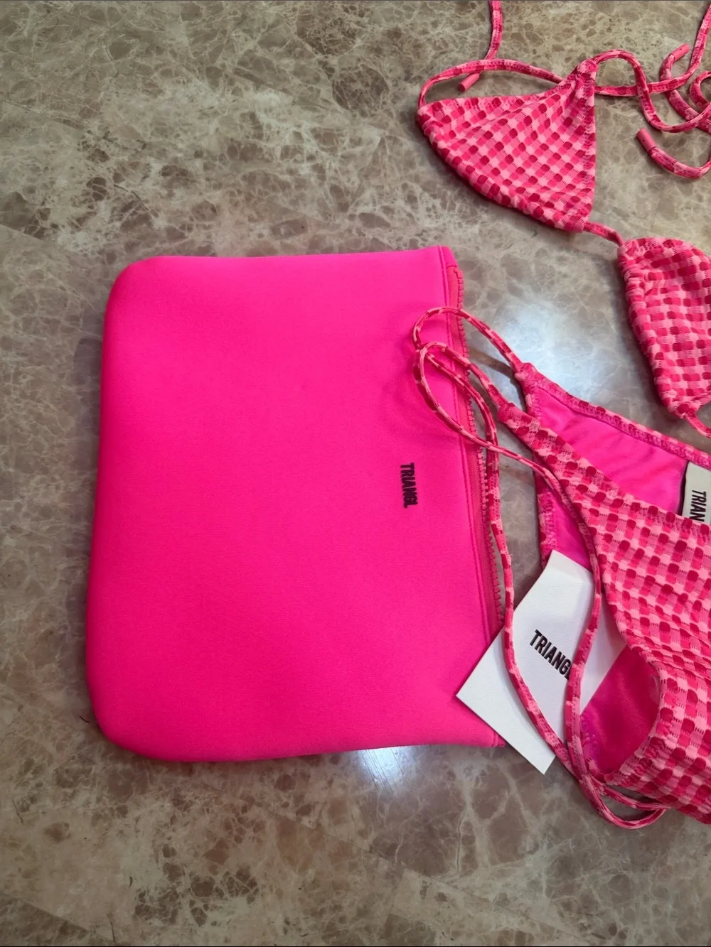 triangl swimwear Hot Pink Textured Check Bikini with Matching Pouch - Picture 5 of 10